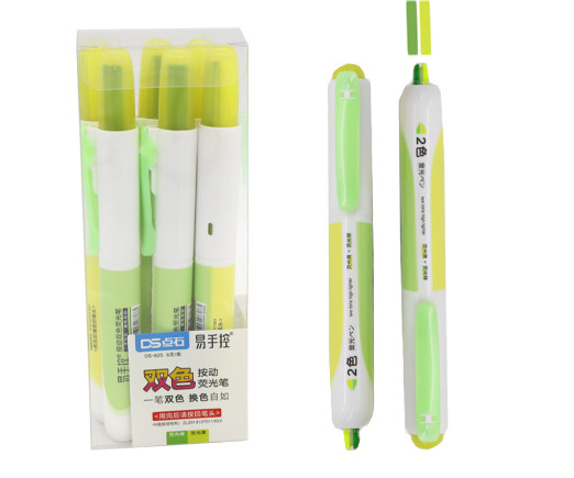 Маркер выделитель  2цв. DS-825 Зелено-желтый, авт. 1-4мм, клиновидный, круглый корпус, в упаковке ПВХ (6/48/192)