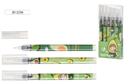 Гелевая ручка роллер "АВОКАДО"; цветной корпус с рисунком, 0,5мм, чёрная, Basir/JD-2236/чёрн (6)