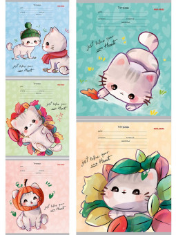 Тетрадь 12 в дополнительную косую линию "Коты каваи", скрепка, Prof-Press/12-8940 (25/250)