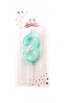 Свеча для торта "Цифра 3", бирюзовая, Магистр/MAG-6/221353-3 (12)