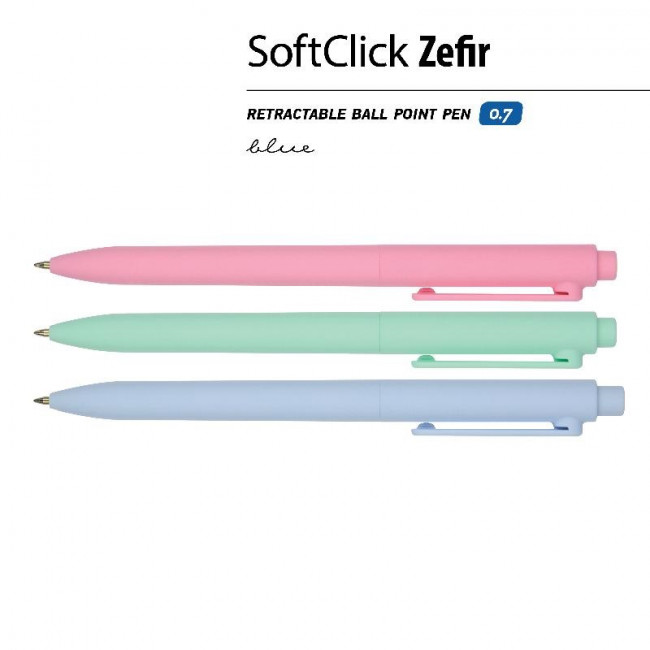 Ручка автоматическая 0,7мм синяя «SoftClick. Zefir», 3 цвета ассорти, BV/20-0105 (24)