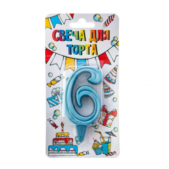 Свеча-цифра "6" 7см "Грация", бирюза, Микрос/Ч46417 (20) Свеча-цифра "6" 7см "Грация", бирюза, Микрос/Ч46417 (20)