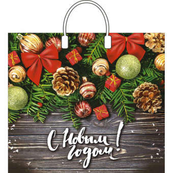 Пакет п/э с пл.ручками 38*35 "Рождественские бантики"