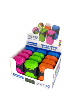 Точилка фигурная пластиковая двойная, с ластиком, ассорти цвета, Daimarse/DMS855 (12)