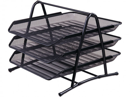 Лоток горизонтальный металлический на 3 отделения, черный, WENZER OFFiCE /2003