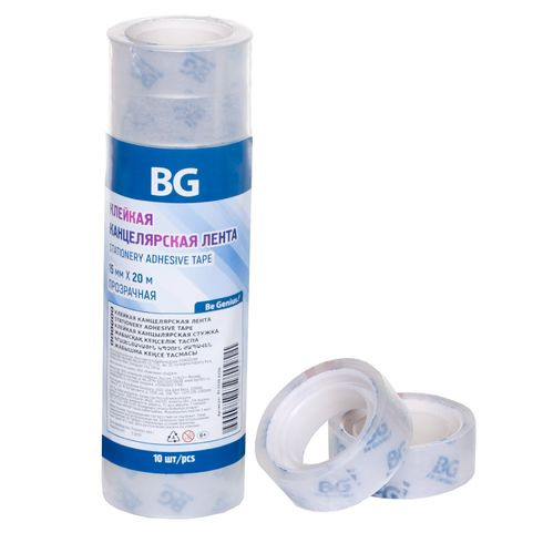 Клейкая канцелярская лента 15 мм * 20 м, BG, прозрачная, в термоусадке