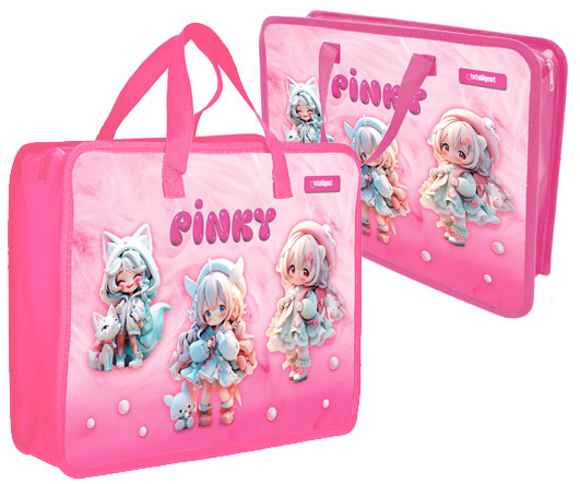 Папка для творчества А4 с ткан. ручками DD-9000 "Pinky" пластиковая, молния сверху, розовая с рисунком, в пакете (1/120)