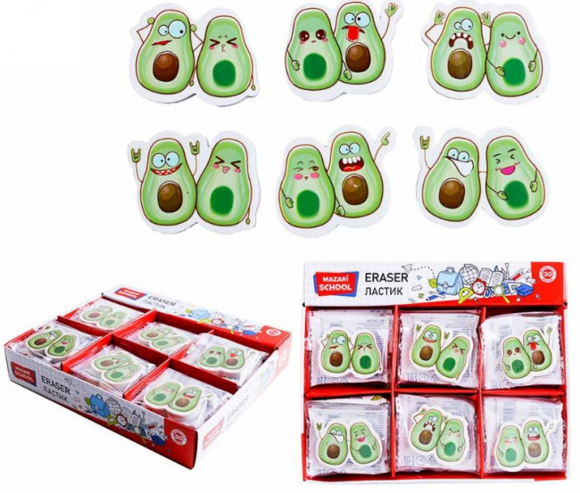 Ластик COUPLE OF AVOCADOS, термопластичная резина, фигурный, 6 дизайнов, ОПП- упаковка / картонный дисплей Ластик COUPLE OF AVOCADOS, термопластичная резина, фигурный, 6 дизайнов, ОПП- упаковка / картонный дисплей