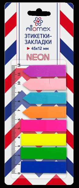 Набор самоклеящихся этикеток-закладок 45x12 мм, 8цв x25л, пластиковые полупрозрачные, Attomex (12) Набор самоклеящихся этикеток-закладок 45x12 мм, 8цв x25л, пластиковые полупрозрачные, Attomex (12)