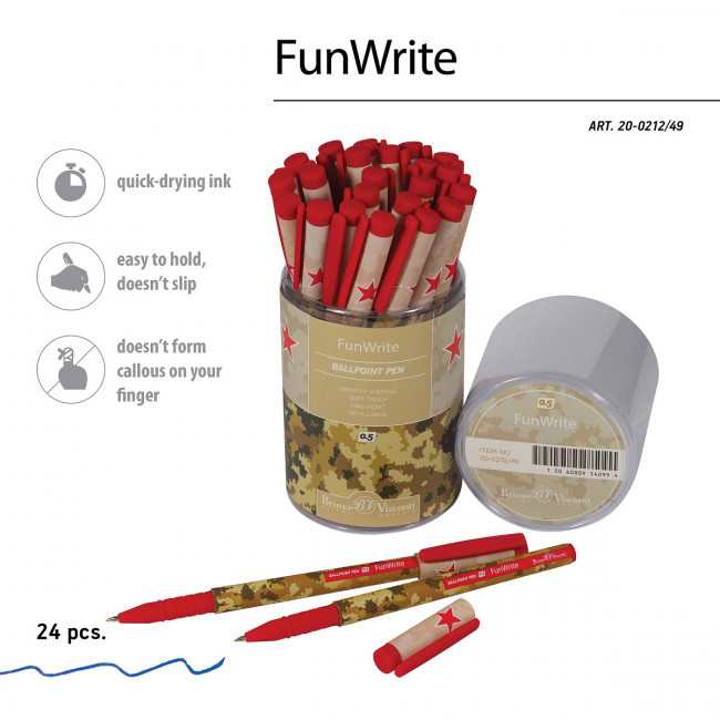 Ручка шариковая 0,5мм синяя "FunWrite. Military Sand", BV/20-0212/49 (24)