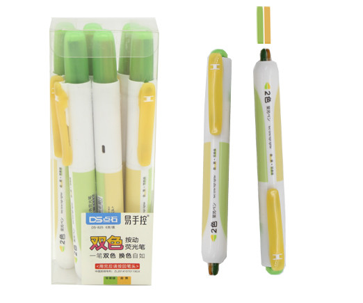 Маркер выделитель  2цв. DS-825 Зелено-оранжевый, авт. 1-4мм, клиновидный, круглый корпус, в упаковке ПВХ (6/48/192)