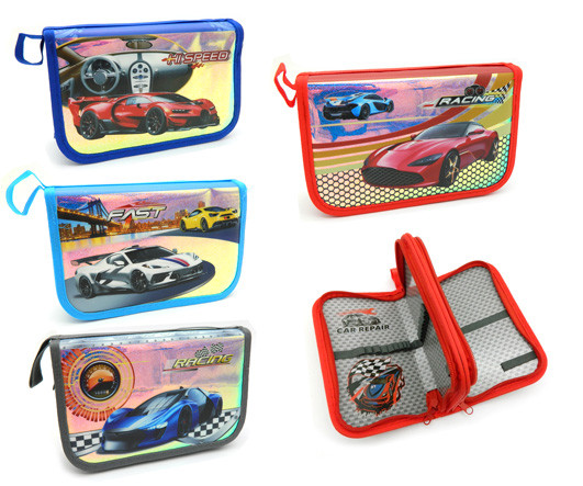 Пенал 2  отд. CH-34 "Для мальчиков" рисунок с блестками, внутреннее оформление, без наполнения, цвета ассорти, в ПВХ-пакете (1/12/120)