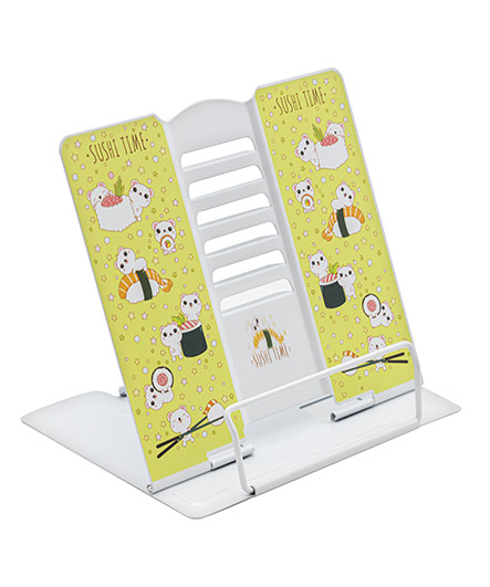 Подставка для книг CK-9052 "Суши мишка" металлическая 19х20см, бело-зеленая, с рисунком, в ПВХ-пакете (1/12/48)
