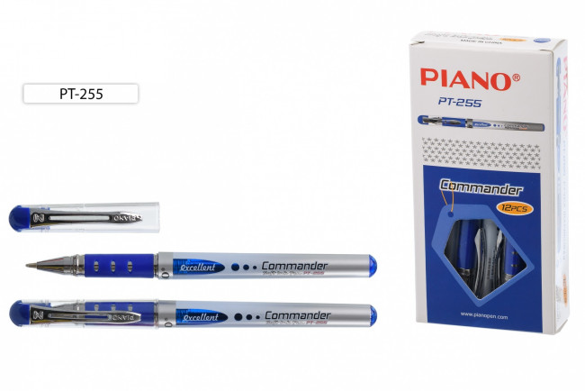 Шариковая ручка на масляной основе"Piano Commander", тонированный корпус, цветной, резиновый держатель, прозрачный колпачок с серебристым клипом, цвет чернил синий.толщина пишущего наконечника 0,7 мм.