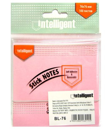 Блок самоклеящийся (76*76) розовый INTELLIGENT BL-77 (12/432)
