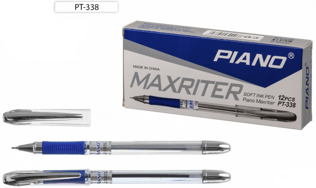 Ручка шариковая 0,5мм синяя "Piano Maxriter", на масляной основе, прозрачный корпус, PIANO/PT-338-12/син./ (12)