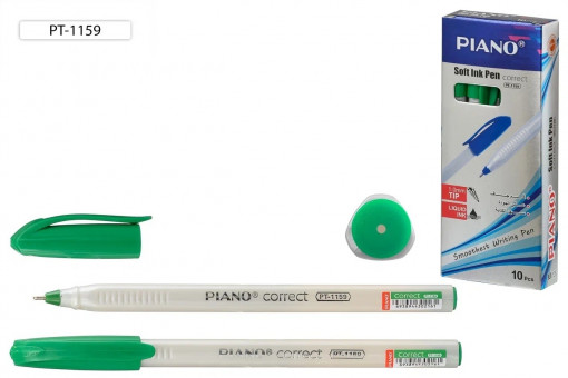 Ручка шариковая 0,7-1,0мм зелёная "Piano Сorrect", корпус треугольный, белый, перламутровый, PIANO/PT-1159/зел (10)