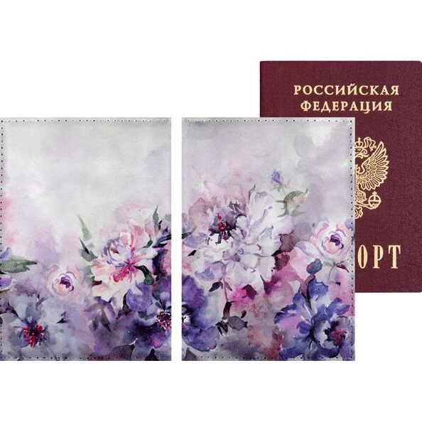 Обложка для паспорта "deVENTE. Сиреневые цветы" 10x14 см, искусственная кожа, поролон, цветная печать, deVENTE (20)