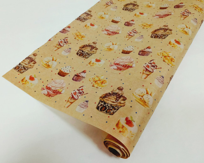 Бумага подарочная в рулоне (крафт) "Сладости" 52213