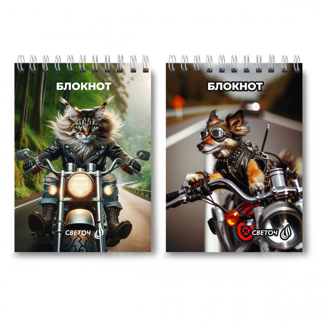 Блокнот А6 80л клетка "Пушистый байкер", на гребне, Светоч/Б121_01207 (4)
