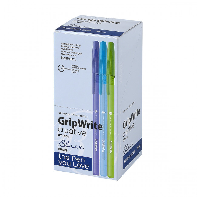 Ручка шариковая 0.7мм синяя "GripWrite Creative", 3 цвета корпуса, BV/20-0326/05 (50)