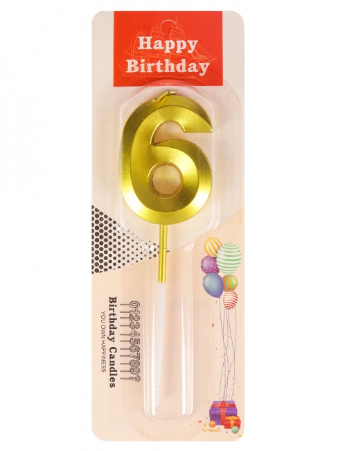 Свеча для торта Золотой стиль Цифра 6 С-2969