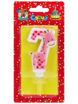 Свеча для торта "Жирафик", розовая №7, MILAND/С-8321 (12)