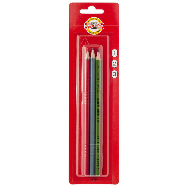 Набор карандашей чернографитных ALPHA, 3 шт. в упаковке с европодвесом, H, HB, B арт.1703/3