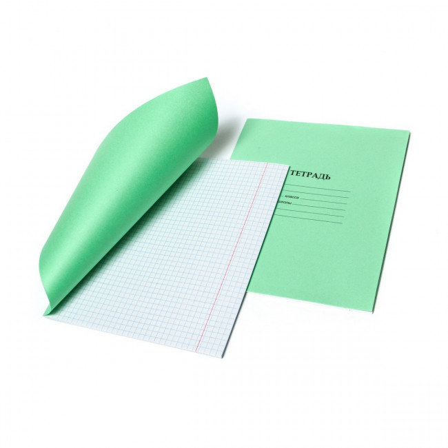 Тетрадь 18 клетка, скрепка, офсет, 60 г/м2 (фоновая зелёная обложка) (20/240)