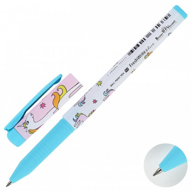 Ручка шариковая 0,7мм синяя "FreshWrite. Единорог. Цветные гривы", BV/20-0214/49 (24)