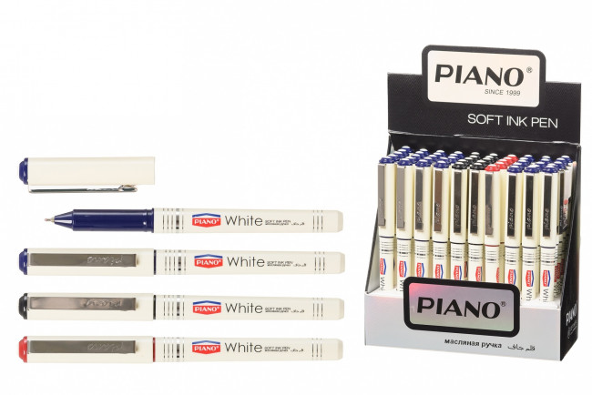 Ручка шариковая 0,5мм "Piano Soft Ink Pen", на масляной основе, цвет чернил в цвет ручки, белый корпус, цвет ассорти, PIANO/PS-308-50 (50)