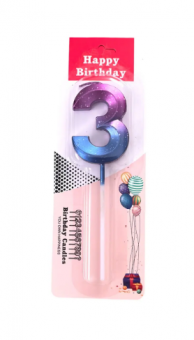 Свеча для торта "Цифра 3" фиолетово-голубая, Магистр/MAG-фг221321-3 (50)