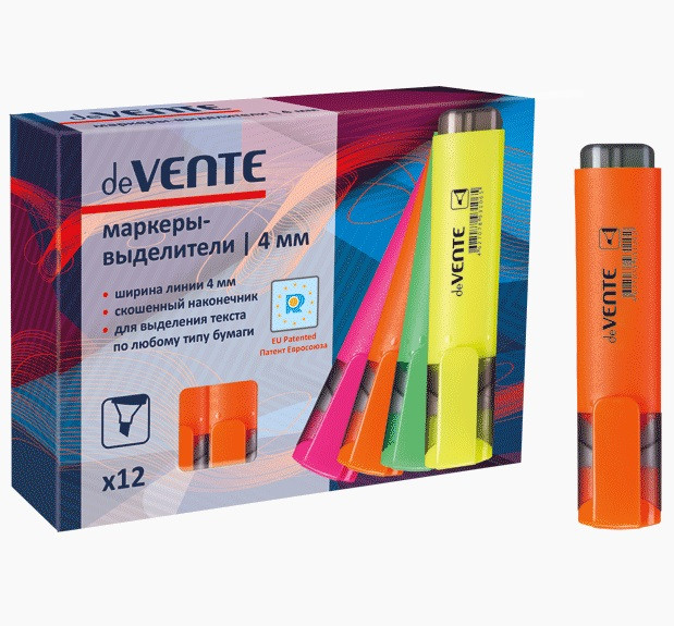 Маркер-выделитель 1-4мм, оранжевый, deVENTE/5045317 (12)