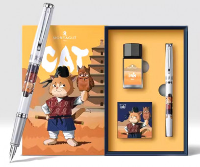 Ручка в футляре  TJ-72 Montagut (черн) 0.5мм перьевая, Белая с рисунком, металлический корпус, поршневая + чернила 18мл, 5 сменных картриджей, в к/кор M922 (1/20)