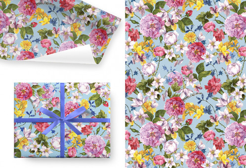 Бумага подарочная 80гр/м2, 100см х 70см, "Цветы ретро", Микрос/Ч44685 (5)