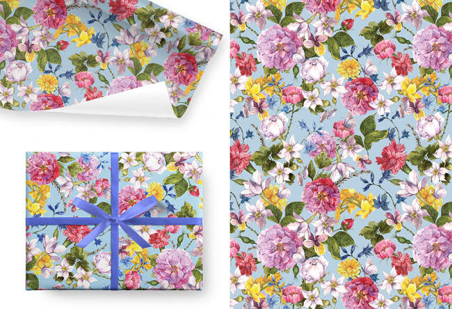 Бумага подарочная 80гр/м2, 100см х 70см, "Цветы ретро", Микрос/Ч44685 (5)