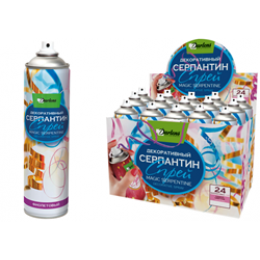 СЕРПАНТИН СПРЕЙ ЦВЕТ АССОРТИ (фиол, гол, розов, красный), нетающий 250мл. 45*160см (24) СЕРПАНТИН СПРЕЙ ЦВЕТ АССОРТИ (фиол, гол, розов, красный), нетающий 250мл. 45*160см (24)