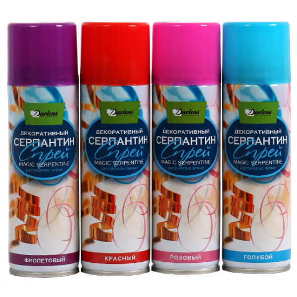 СЕРПАНТИН СПРЕЙ ЦВЕТ АССОРТИ (фиол, гол, розов, красный), нетающий 250мл. 45*160см (24) СЕРПАНТИН СПРЕЙ ЦВЕТ АССОРТИ (фиол, гол, розов, красный), нетающий 250мл. 45*160см (24)
