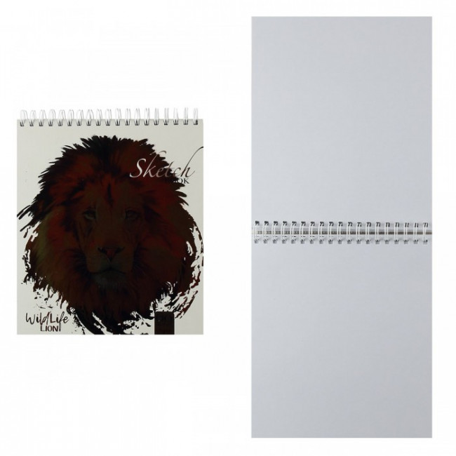 Блокнот для эскизов/скетчбук А5 (170*195) 60л 120г/м2 обл мягк карт выб лак твин-лак метал дв спир подлож ML Лев 099488