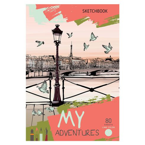 Скетчбук А5 переплёт твёрдый 80л. "Рассвет в Париже" ламинация матовая салатовый тонированный блок