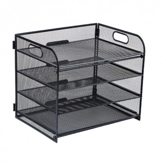 Лоток горизонтальный металлический на 4 отделения, черный, WENZER OFFiCE /7042