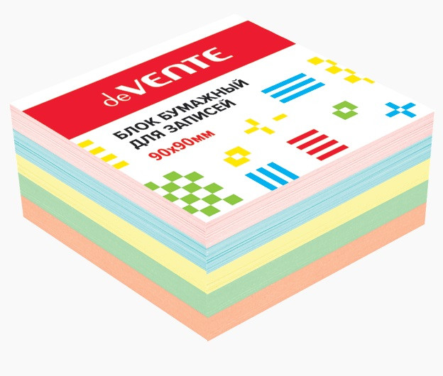 Куб бумажный 90x90x50мм для записей, цветной, непроклеенный, офсет 80 г/м², deVENTE/2012800