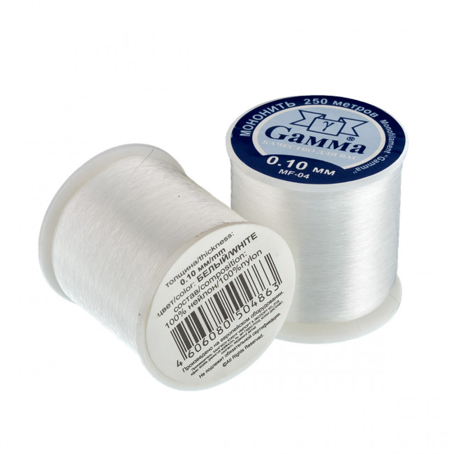 Мононить 0.10мм 100% нейлон, белый, 250 м, Gamma/MF-04/0.10мм Б Мононить 0.10мм 100% нейлон, белый, 250 м, Gamma/MF-04/0.10мм Б