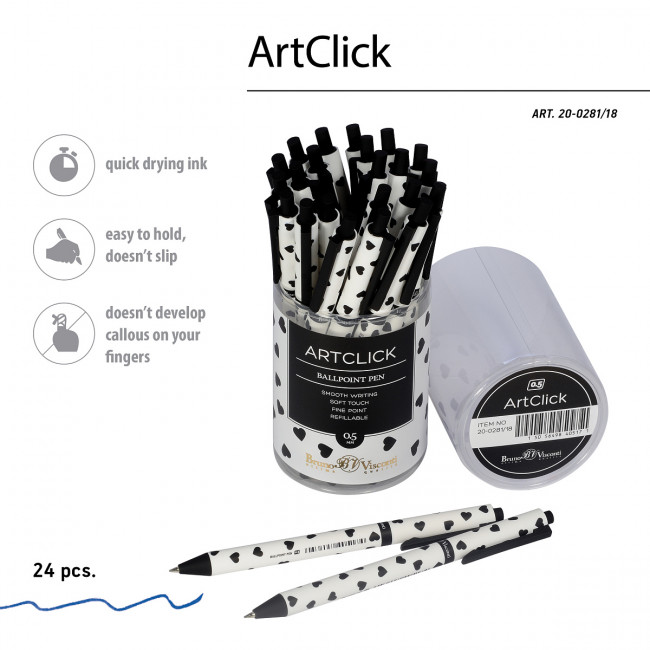 Ручка шариковая 0,5мм синяя "ArtClick. Сердечки", BV/20-0281/18 (24)