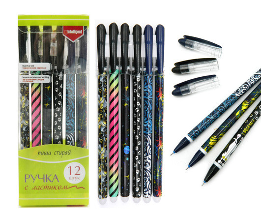 Ручка Шпион  "Пиши стирай" с ласт+термо INTELLIGENT CH-27 (син) 0,5мм, черный колпачок, цвет корпуса ассорти (12/144/1728)
