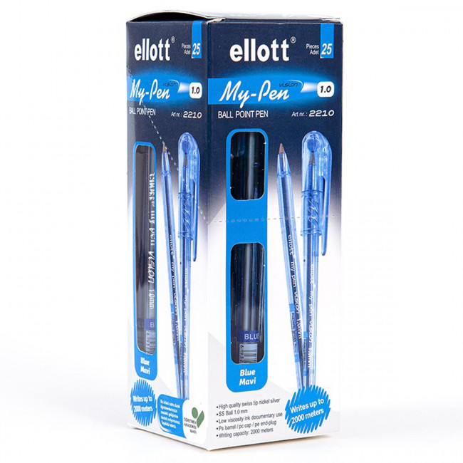 Ручка шариковая синяя 1,0мм "MY-PEN", масляные чернила, ELLOTT/2210-25 (25/1200)