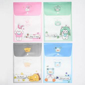 Папка 32*23см пластиковая, на кнопке "Милашки", вертикальная, MAYLOTT/SK-1005 (8)