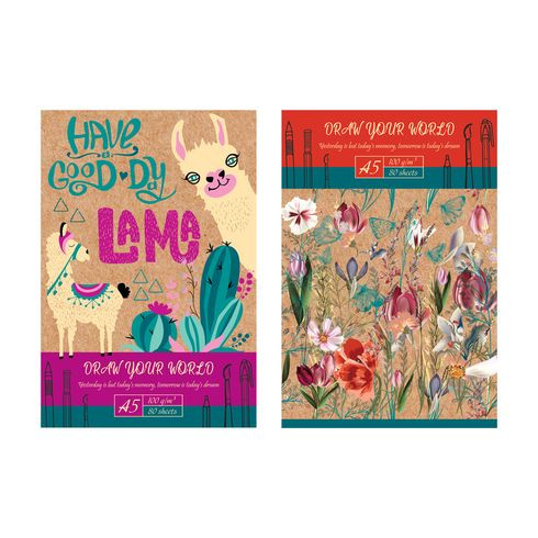 Скетчбук А5 переплёт твёрдый 80л. "Рисуй свой мир" ламинация матовая (ассорти) белый блок (20)