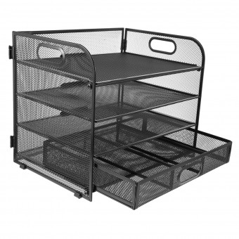 Лоток горизонтальный металлический на 4 отделения, черный, WENZER OFFiCE /7043