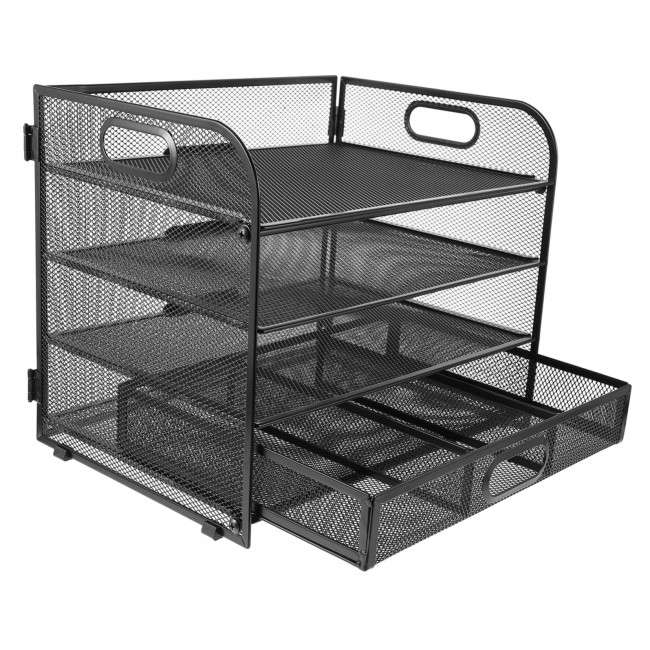 Лоток горизонтальный металлический на 4 отделения, черный, WENZER OFFiCE /7043 Лоток горизонтальный металлический на 4 отделения, черный, WENZER OFFiCE /7043